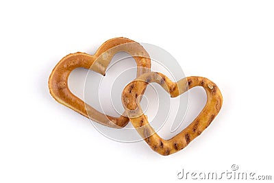 Heart shaped pretzel isolated on white Stock Photo