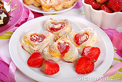Heart shaped puff pastry cookies for valentines Stock Photo