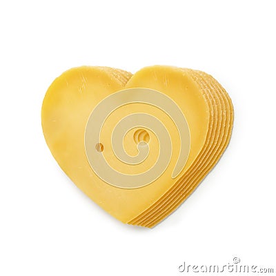 Heart shaped slices of Dutch Gouda cheese close up Stock Photo
