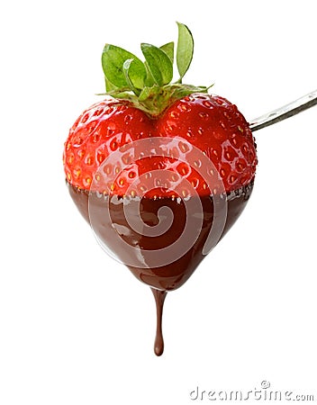 A heart shaped strawberry dipped in chocolate fon Stock Photo