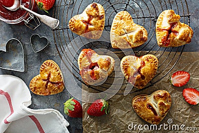 Heart shaped strawberry hand pies Stock Photo