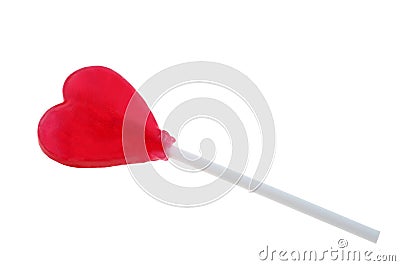 Heart shaped strawberry lollipop close up on white background Stock Photo