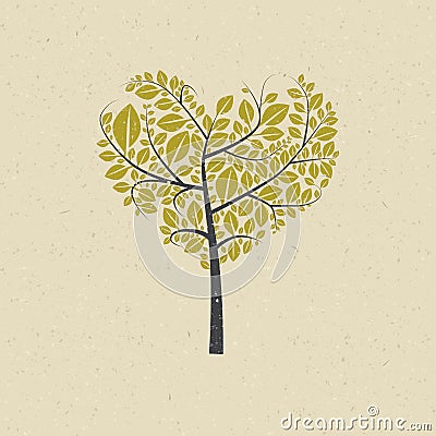 Heart Shaped Tree on Recycled Paper Vector Illustration