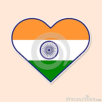 Heart-shaped tricolor India Independence flat design Vector Illustration