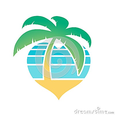 Heart shaped tropical beach and palm tree icon Vector Illustration