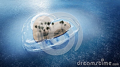 Heart shaped tropical island on the ocean. Romantic holidays, honeymoon Stock Photo