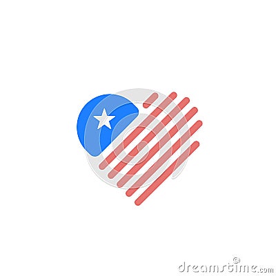 Heart shaped USA flag with stripes, star and red, blue colors. Vector illustration design works well as an icon, logo, label, tag Vector Illustration