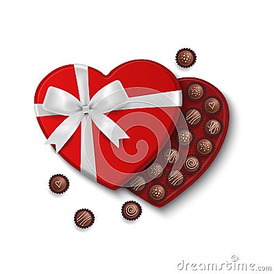 Heart shaped valentine`s chocolates. Gift box. Valentines day present. Vector Vector Illustration