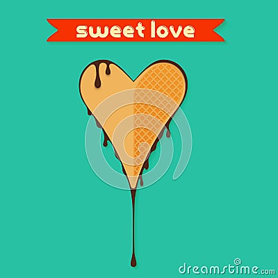 Heart Shaped Waffles Sweet Love in Chocolate Vector Illustration