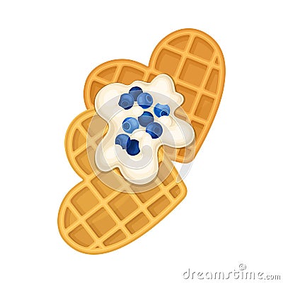 Heart Shaped Waffles with Textured Surface and Sweet Whipped Cream Topping Top View Vector Illustration Vector Illustration