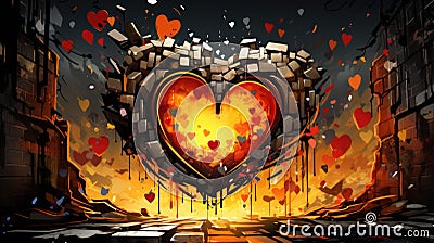 A heart shaped wall with many hearts inside, AI Stock Photo