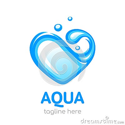 Heart-shaped water. Aqua logo. Design concept of clean water. Vector illustration Vector Illustration