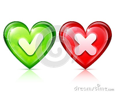 Heart shapes with tick and cross Vector Illustration