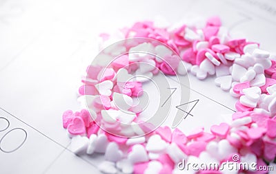 Heart Shave Sprinkles Round Valentine Date on Calendar Stock Photo