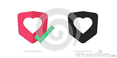 Heart shield logo icon vector graphic simple pictogram, flat love safety support guard sign, black white red life health care Vector Illustration