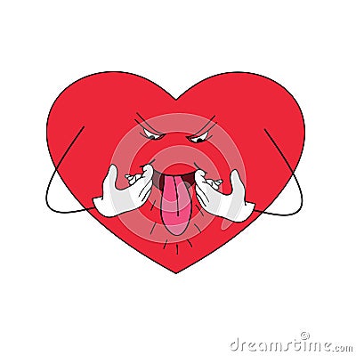 Heart showing tongue. In color Vector Illustration