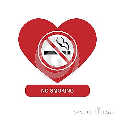 Heart and a sign with a crossed glass, the inscription no Smoking Vector Illustration