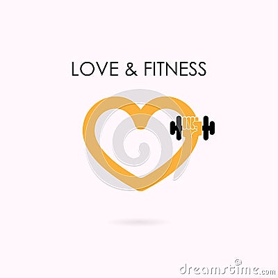 Heart sign and dumbbell icon.Fitness and gym logo.Healthcare Vector Illustration