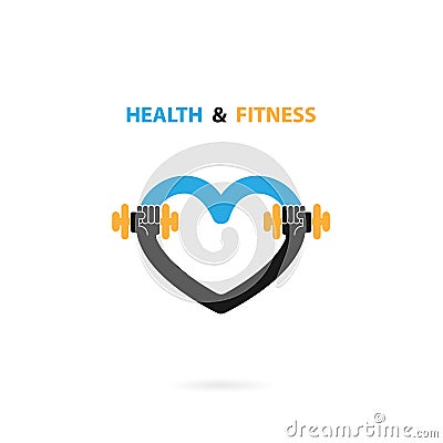 Heart sign and dumbbell icon.Fitness and gym logo.Healthcare Vector Illustration