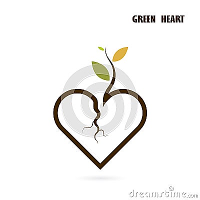 Heart sign and small tree icon with Green concept.Love nature cr Vector Illustration