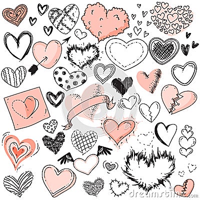 Heart sketches. Doodle heart shape symbols set Stock Photo