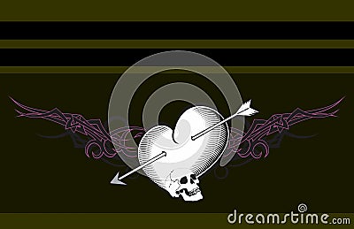 Heart skull arrows tattoo background 3 Vector Illustration