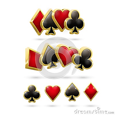 Heart, spade, club and diamond playing card suit bundle Vector Illustration