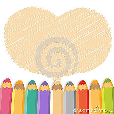 Heart speech bubble with pencils. Vector Illustration