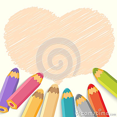 Heart speech bubble with pencils. Light background Vector Illustration