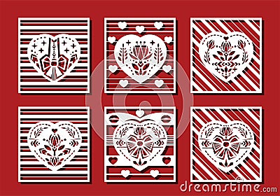 Heart in square cut on red background for laser cutting. Geometry flower bow lips in heart shape. Vector illustration Vector Illustration