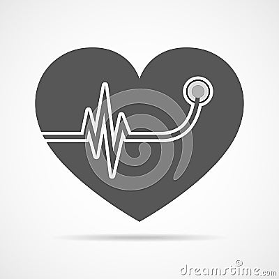 Heart with stethoscope and heartbeat sign. Vector Illustration Stock Photo