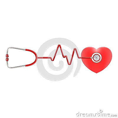 Heart And Stethoscope Isolated On A White Background. Realistic Vector Illustration. Vector Illustration