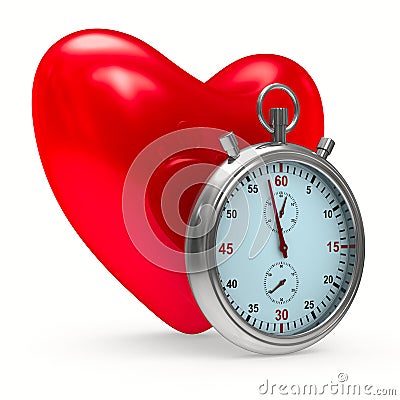 Heart and stop watch on white background Stock Photo