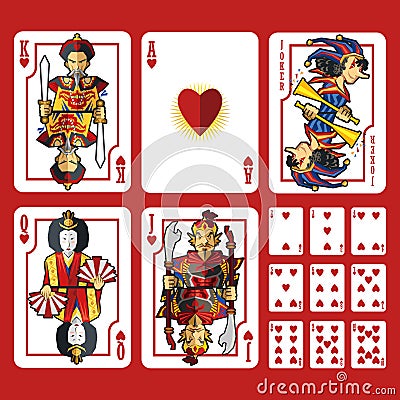 Heart Suit Playing Cards Full Set Vector Illustration