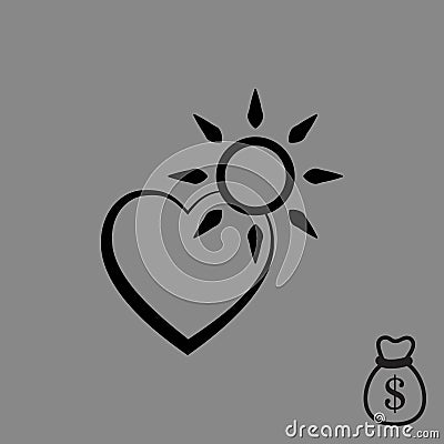 Heart and the sun icon stock vector illustration flat design Vector Illustration