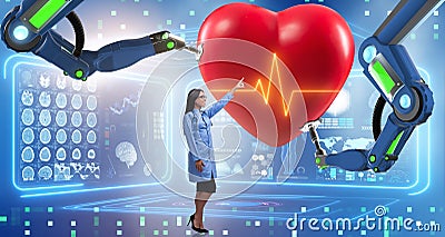 The heart surgery done by robotic arm Stock Photo