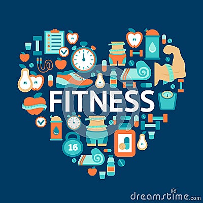 Heart symbol with fitness flat icons Vector Illustration