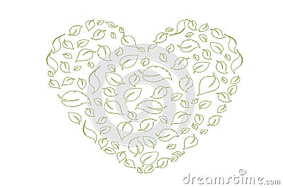 Heart symbol in green leaves. Vector. eco bio leaves in heart love green icon on white background. Vector Illustration