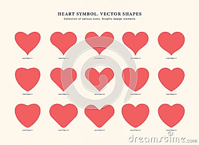 Heart Symbol Vector Red Shapes Collection Of Various Flat Icons Love Symbol Vector Illustration