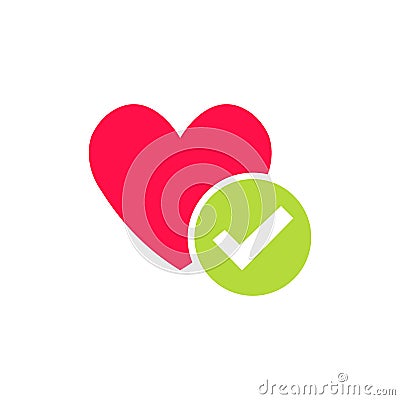 Heart tick vector icon. Cartoon flat design healthy heart with checkmark symbol. Medicines for heart, great lifestyle, idea of Stock Photo