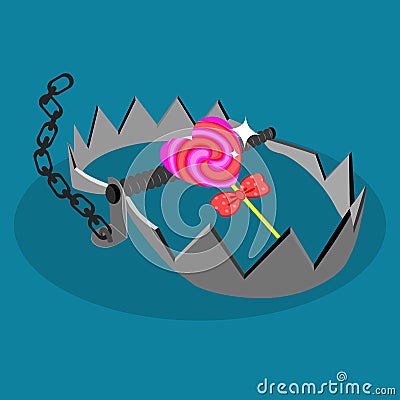 Heart in a trap. Online internet romance scam or valentine day in darkside concept. Love is bait or victim Vector Illustration