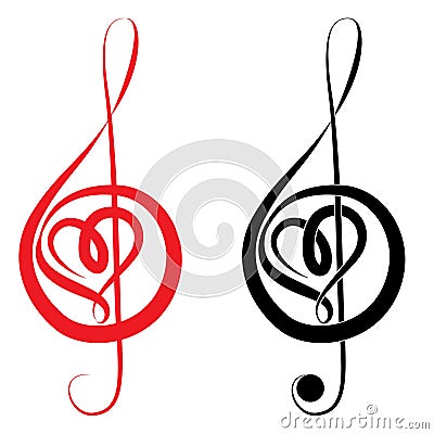 Heart of treble clef and bass clef Vector Illustration