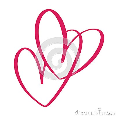 Heart two love sign. Icon on white background. Romantic symbol linked, join, passion and wedding. Template for t shirt Vector Illustration