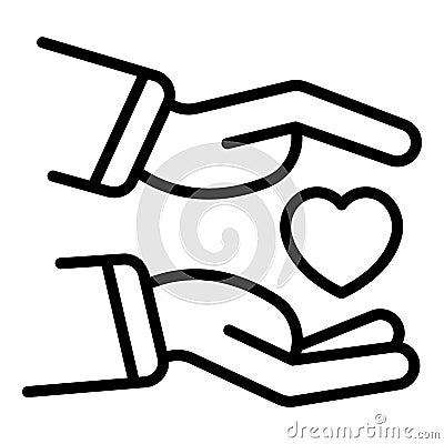 Heart between two palms icon, outline style Vector Illustration