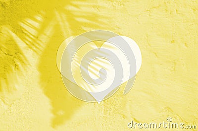 Heart valentine blank white paper sheet with tropic shadow overlay. Illuminating Pantone Color Of The Year 2021. Modern Stock Photo