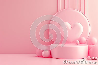 Heart in Valentine Day concept in 3D illustration style on a colorful background with Generative AI Cartoon Illustration