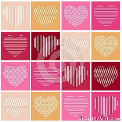Heart valentine icon set on beige, sand, pink, red background Vector Illustration