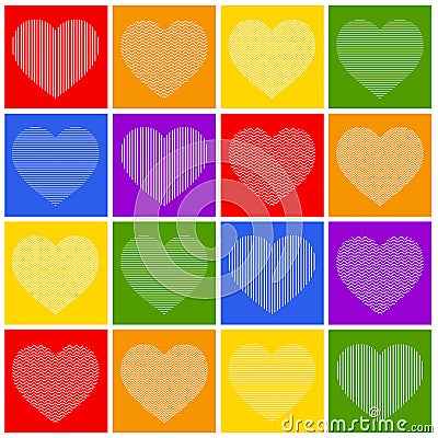 Heart valentine icon set on multicolored rainbow background Vector Illustration