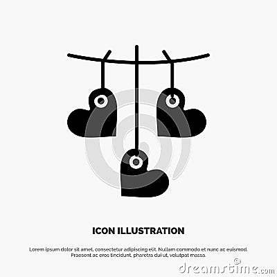 Heart, Valentine, Love, Hanging solid Glyph Icon vector Vector Illustration