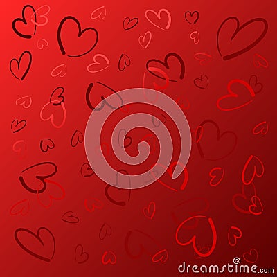 Heart of vector pattern in Valentine Day theme on red background. Vector Illustration